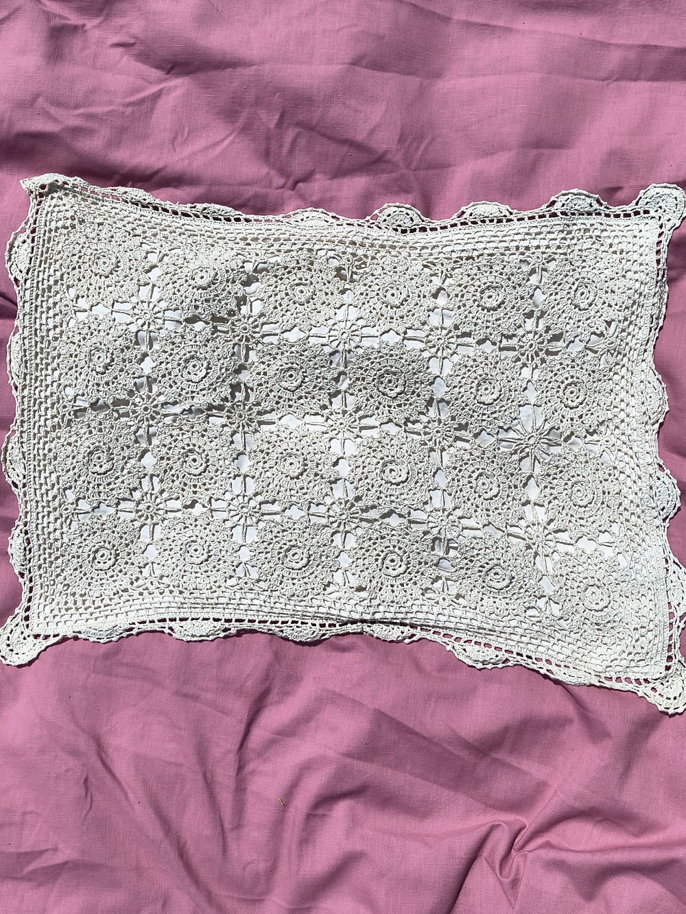 Vintage beige cream crochet cotton pillow cover sham